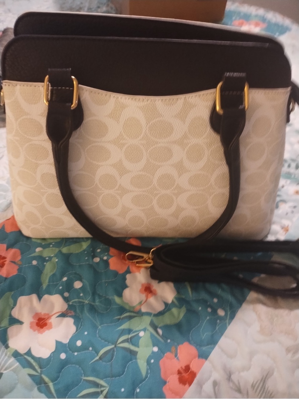 Coach Two-Tone Signature Shoulder Bag in Chalk and Black